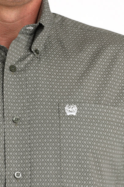 Cinch | Classic Olive Print LS Shirt Close Up