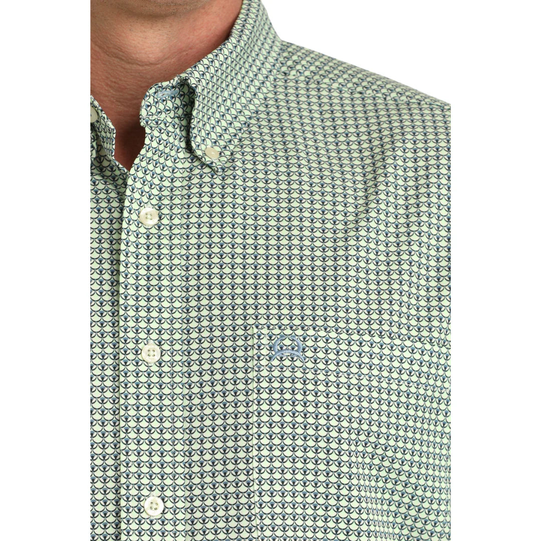 Cinch | Arenaflex Green Print LS Shirt | Close up