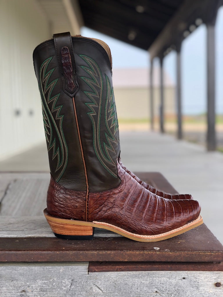 Side View Fenoglio Boot Co. Chasi Brown Caiman Belly Boot