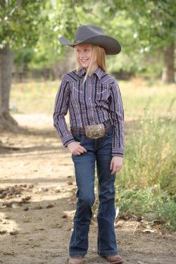 Cinch | Girl's Purple Geometric Stripe LS Shirt
