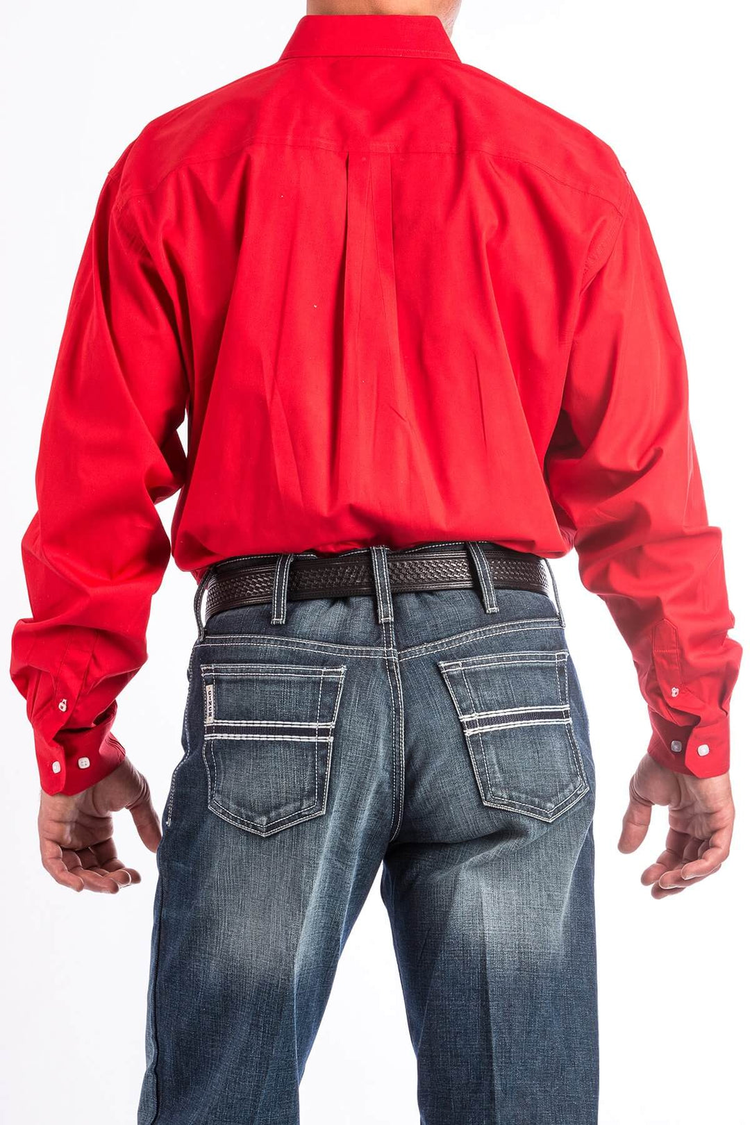 Cinch | Classic Solid Red Button-Down Long Sleeve Shirt | Back View