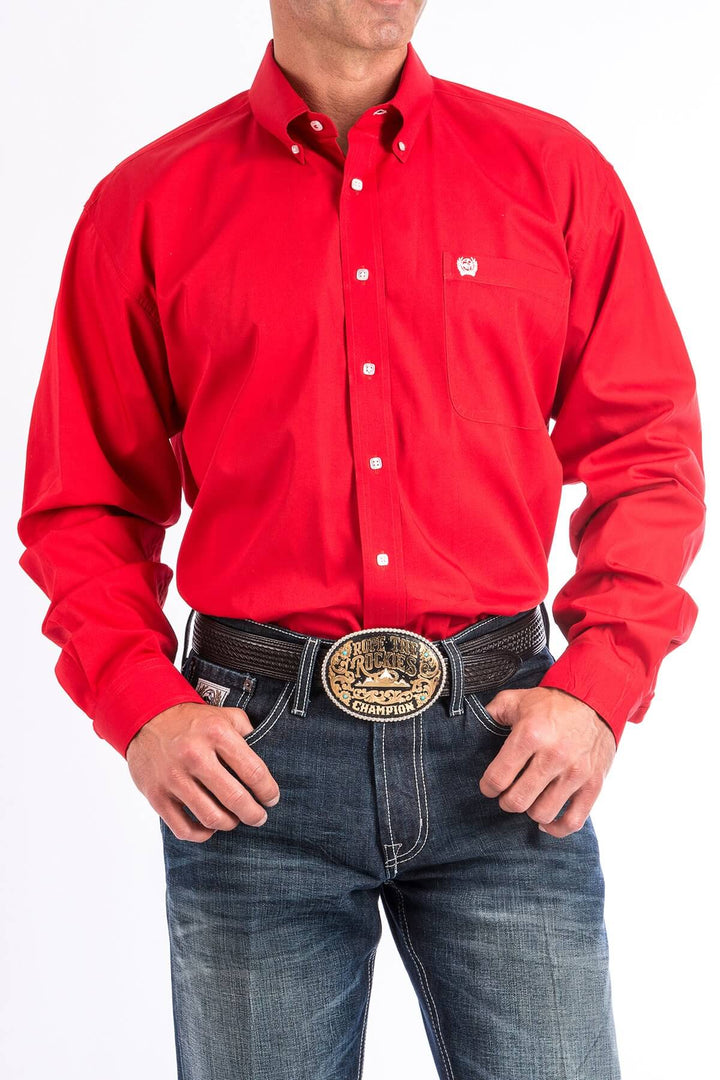 Cinch | Classic Solid Red Button-Down Long Sleeve Shirt