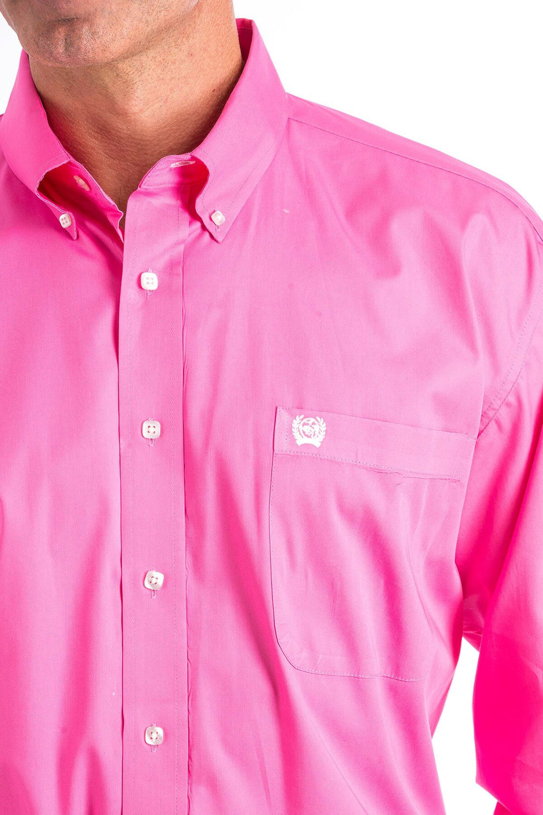 Cinch | Classic Solid Pink Button-Down Long Sleeve Shirt | Close Up