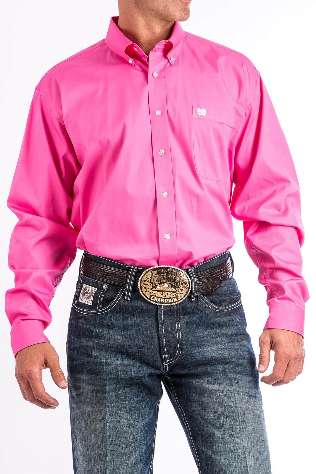 Cinch | Classic Solid Pink Button-Down Long Sleeve Shirt