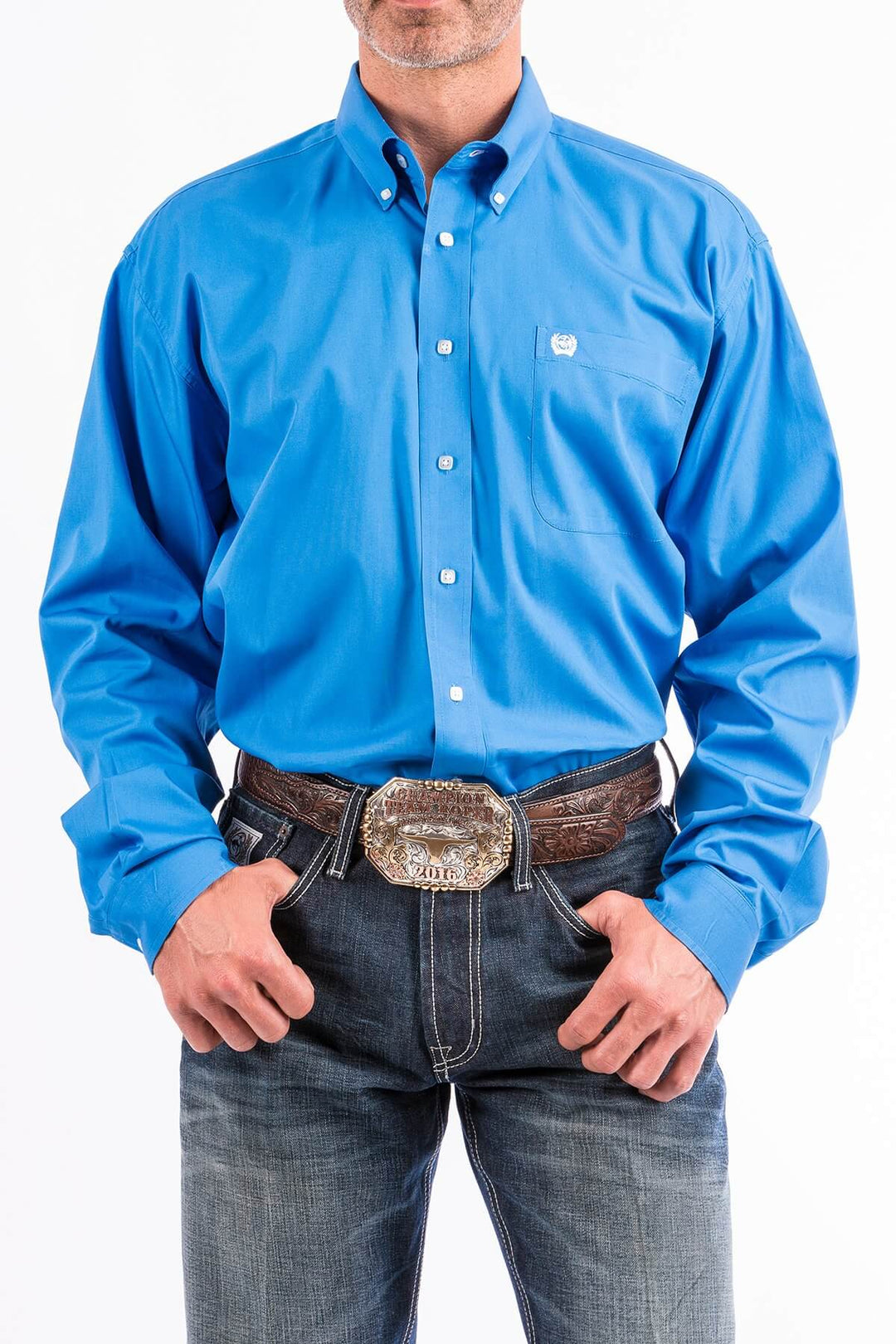 Cinch | Classic Solid Blue Button-Down Long Sleeve Shirt