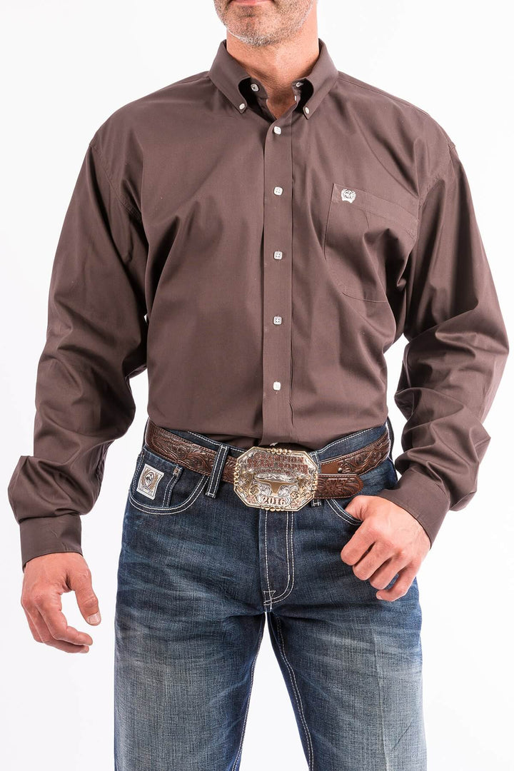 Cinch | Classic Solid Brown Button-Down Long Sleeve Shirt