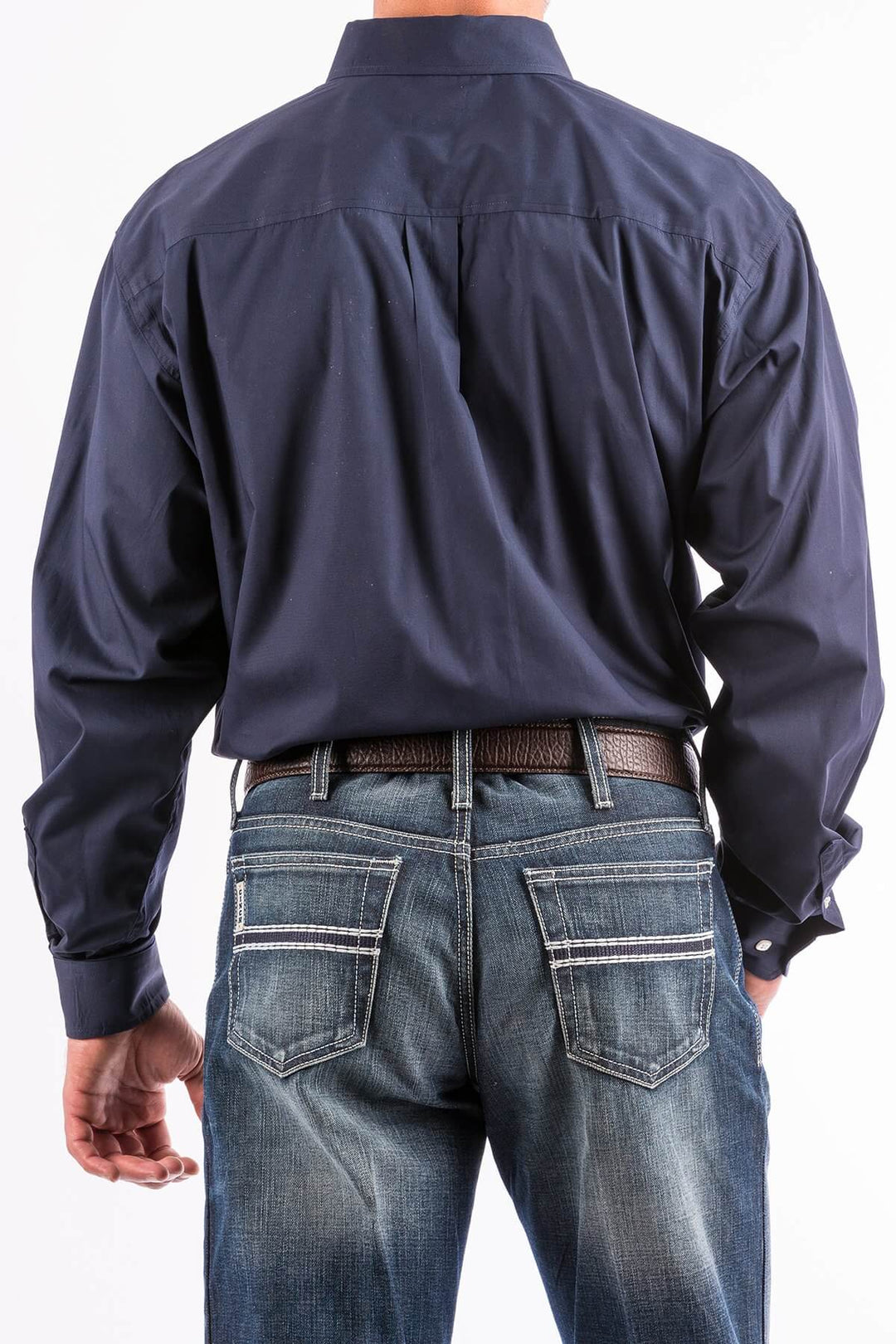 Cinch | Classic Solid Navy Button-Down Long Sleeve Shirt | BackView