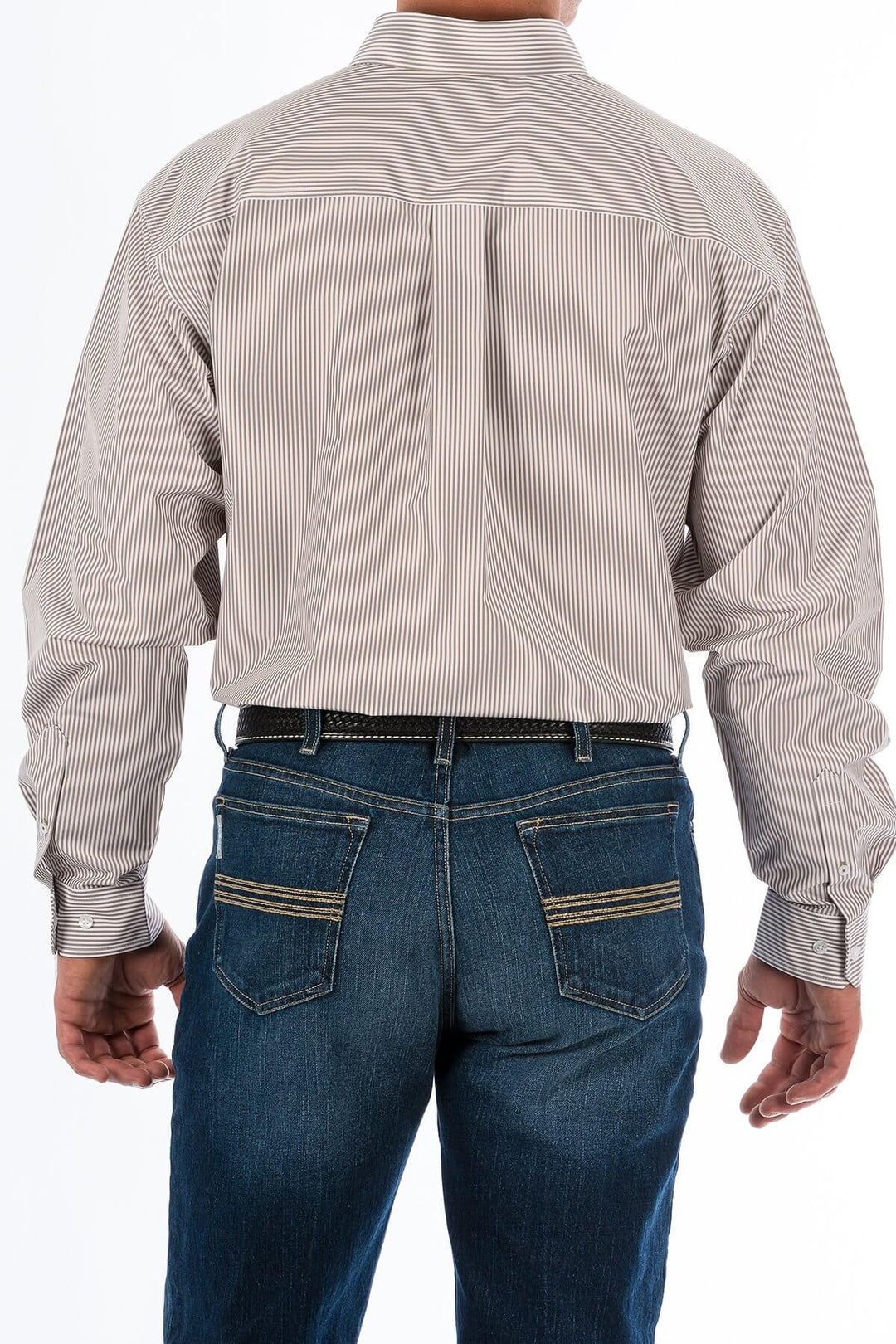 Cinch | Khaki Stripe LS Shirt | Back View