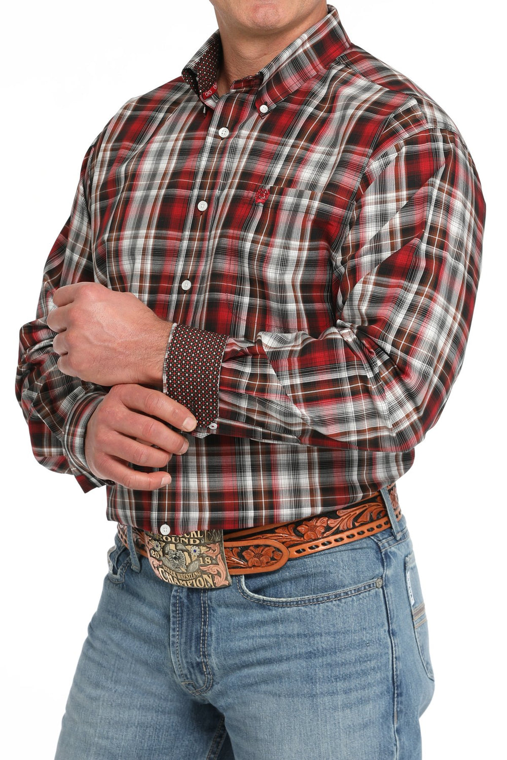 Cinch | Red Plaid LS Shirt Cuff View