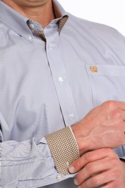 Cinch | Classic Purple/White Pinstripe LS Shirt Cuff Close Up