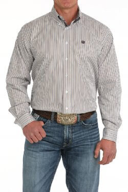 Cinch | Classic White Striped LS Shirt