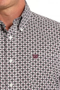 Cinch | Classic Diamond Print Button-Down LS Shirt Close up View
