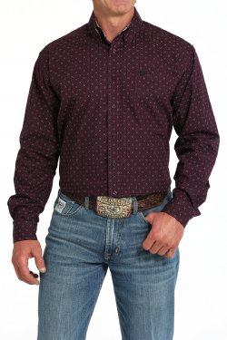Cinch | Classic Geometric Print Purple LS Shirt