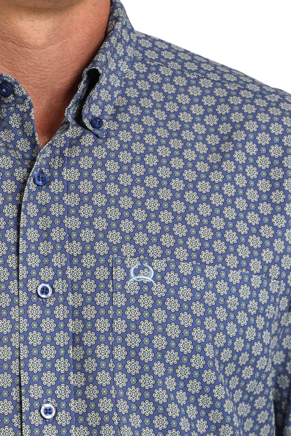 Cinch | Arenaflex Royal Blue Print LS Shirt Close Up View