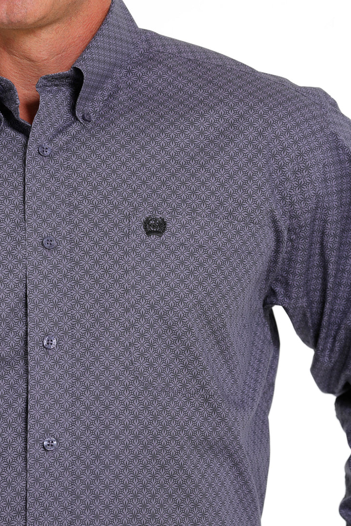 Front Pocket Cinch | Classic Lilac/Black Print LS Shirt