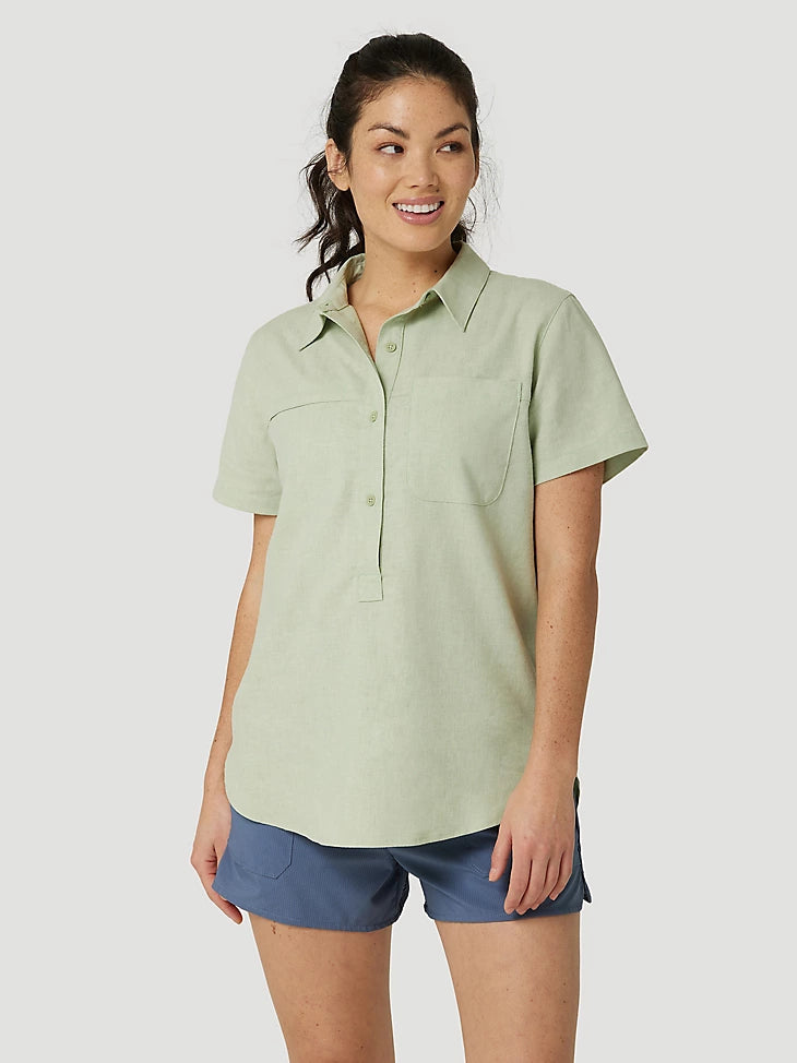 Wrangler | Ladies Reseda Green SS Button Front Popover Shirt
