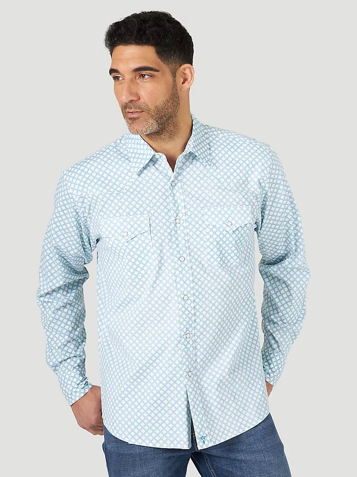 Wrangler | 20X Competition White/Teal Print LS Shirt