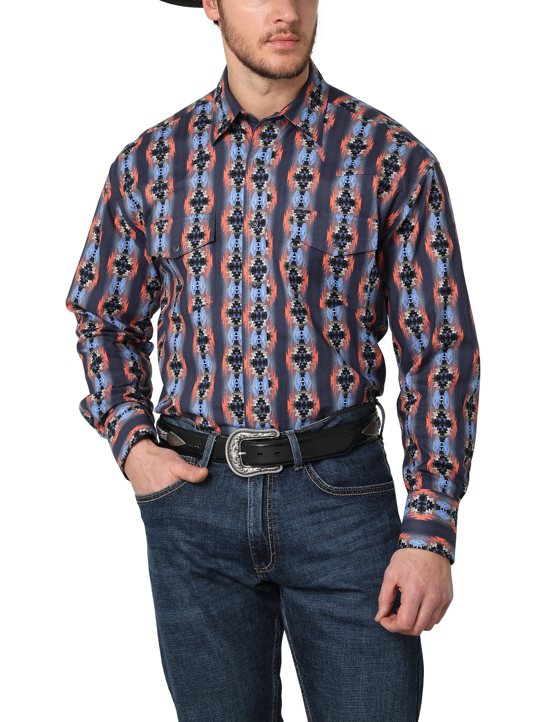 Wrangler | Mens Gray/Multi Checotah Western LS Shirt | Classic Fit