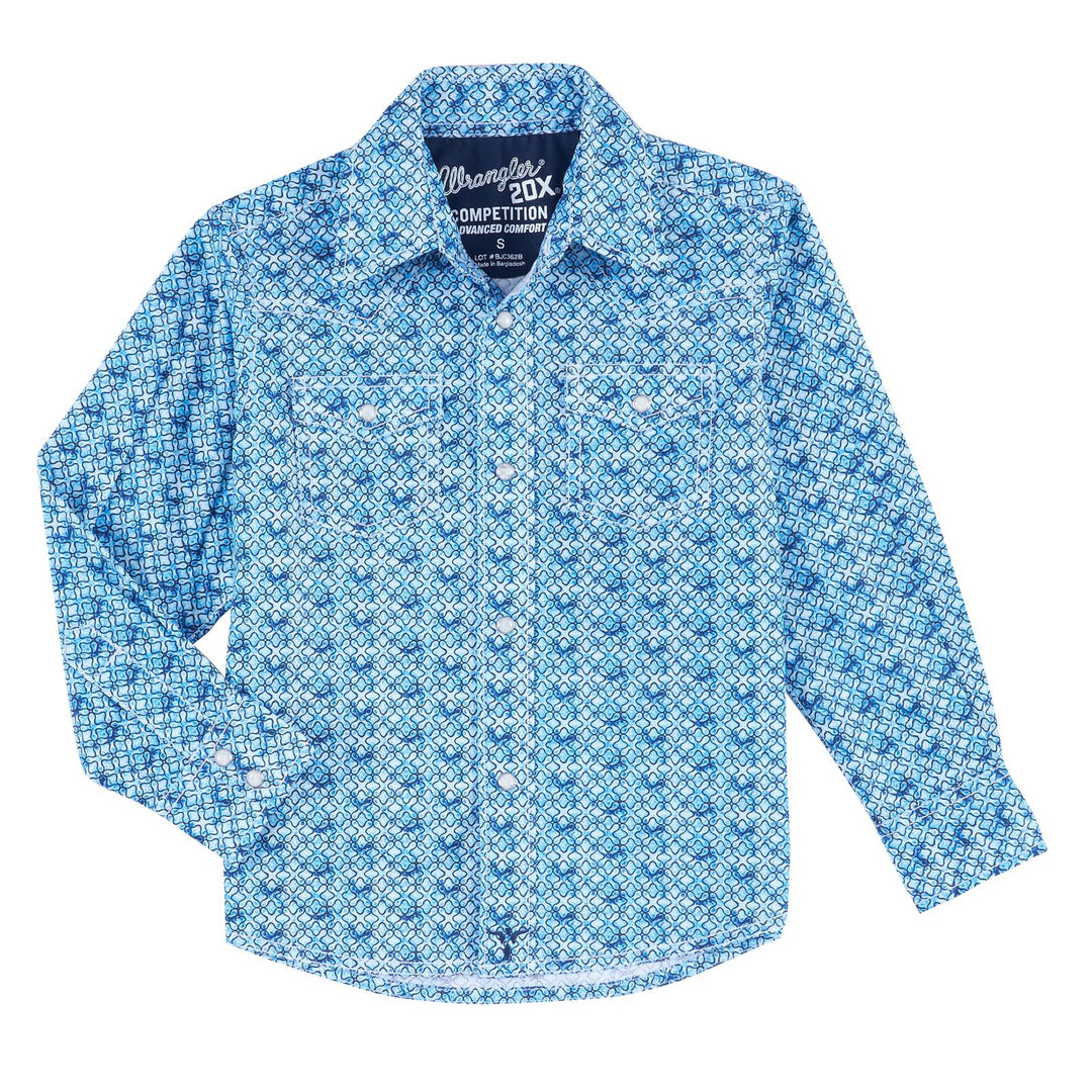 Wrangler | Boys 20X Advanced Comfort Blue Print Shirt