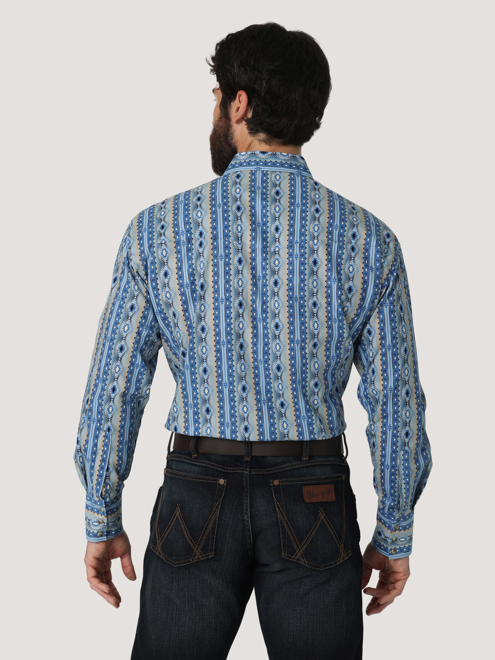 back view Wrangler | Checotah® Blue Western Shirt