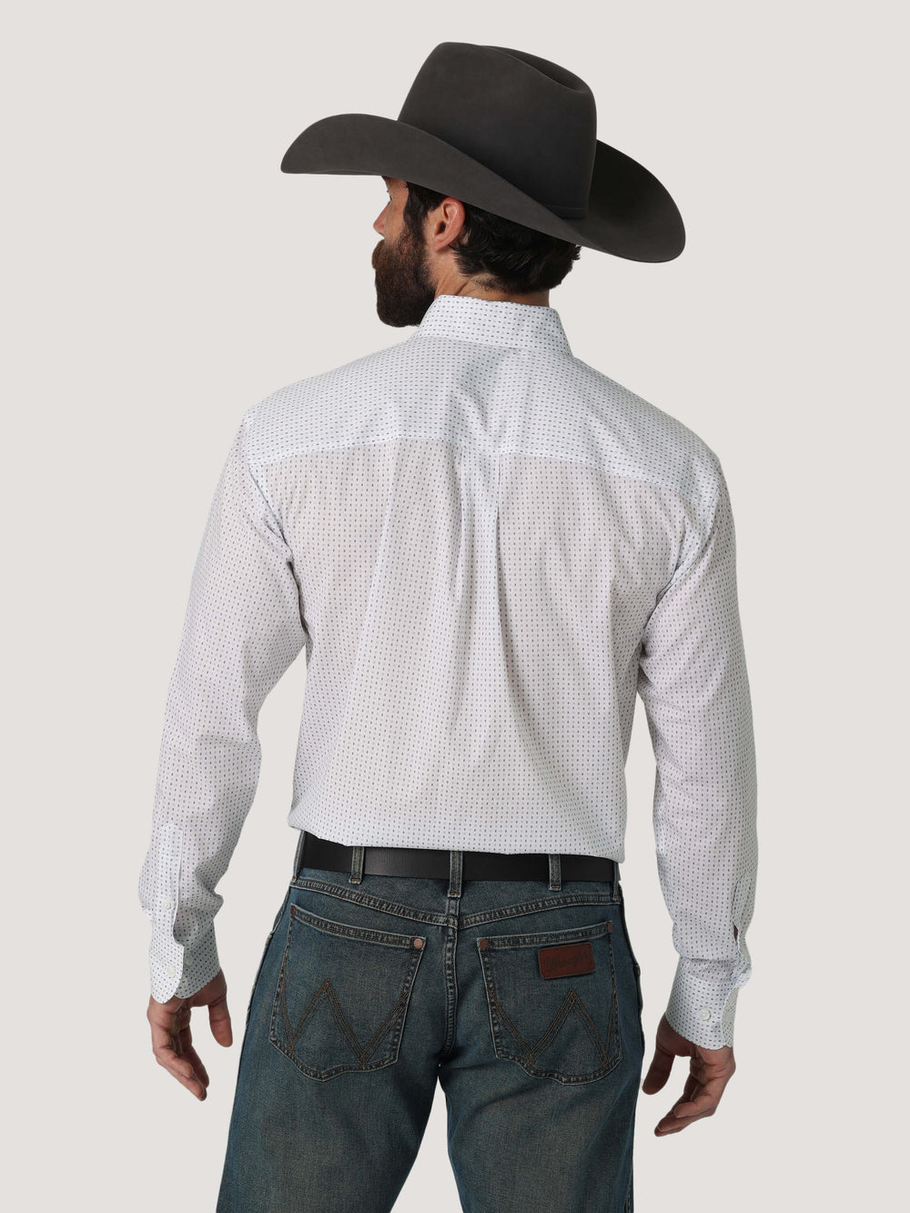 back view Wrangler | Classic White Print LS Shirt