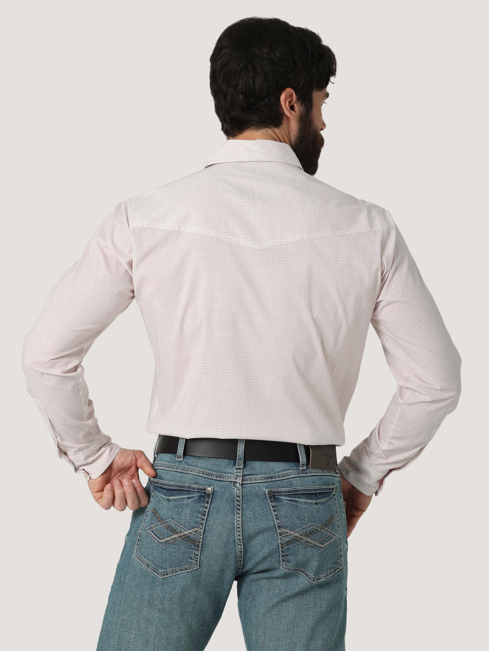Full back view Wrangler | 20X Competition Orange Print Shirt