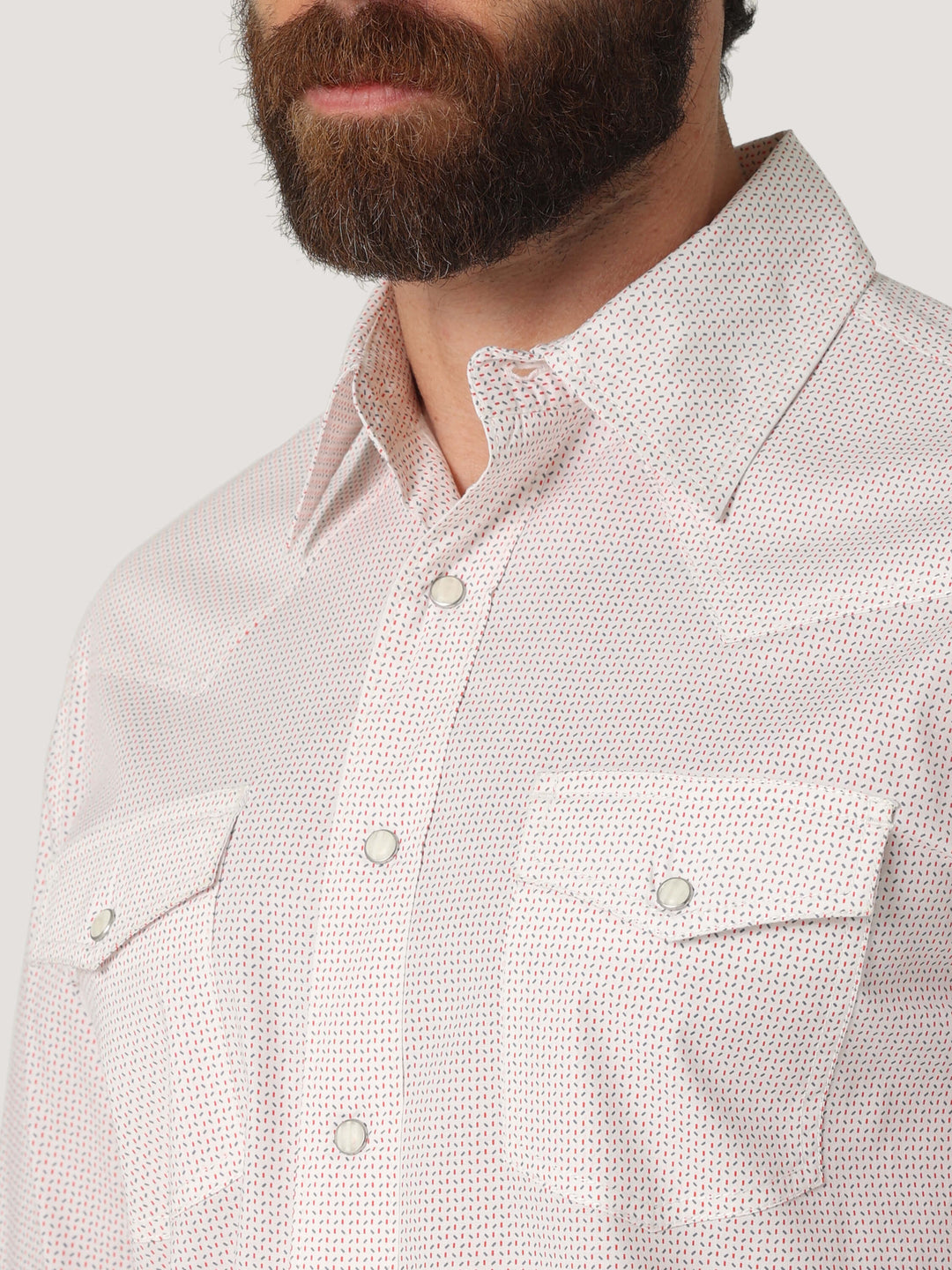 Front pocket detail Wrangler | 20X Competition Orange Print Shirt