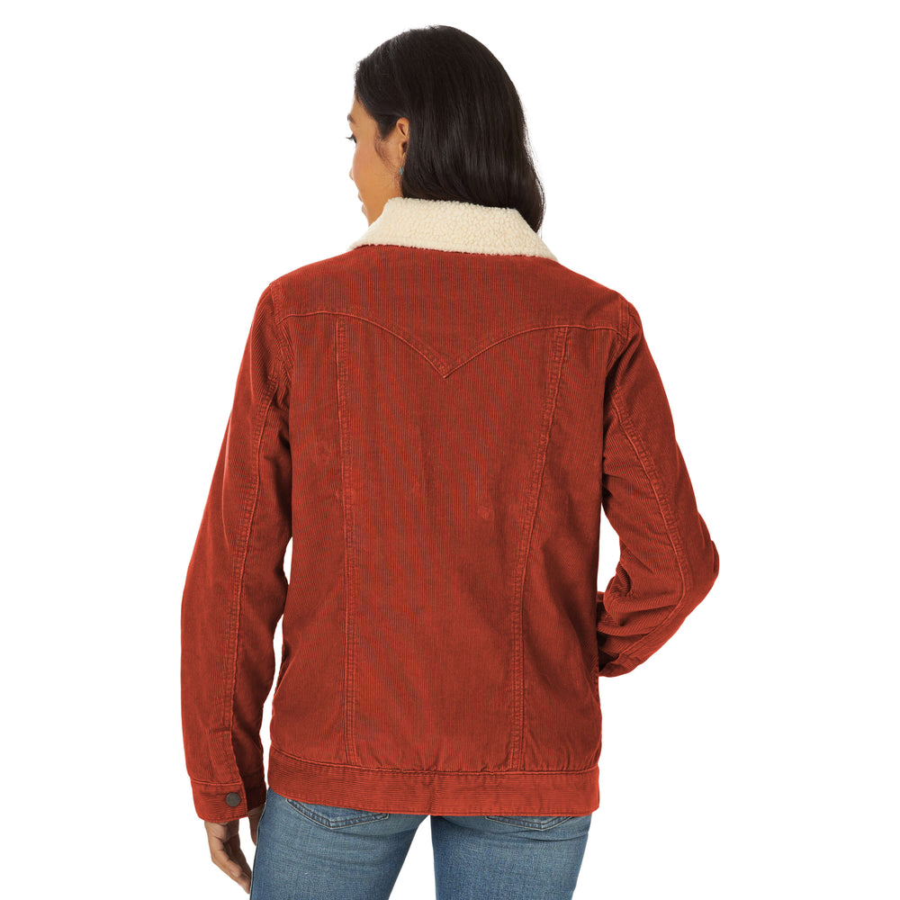 back view Wrangler | Ladies Sherpa Lined Rust Barn Jacket