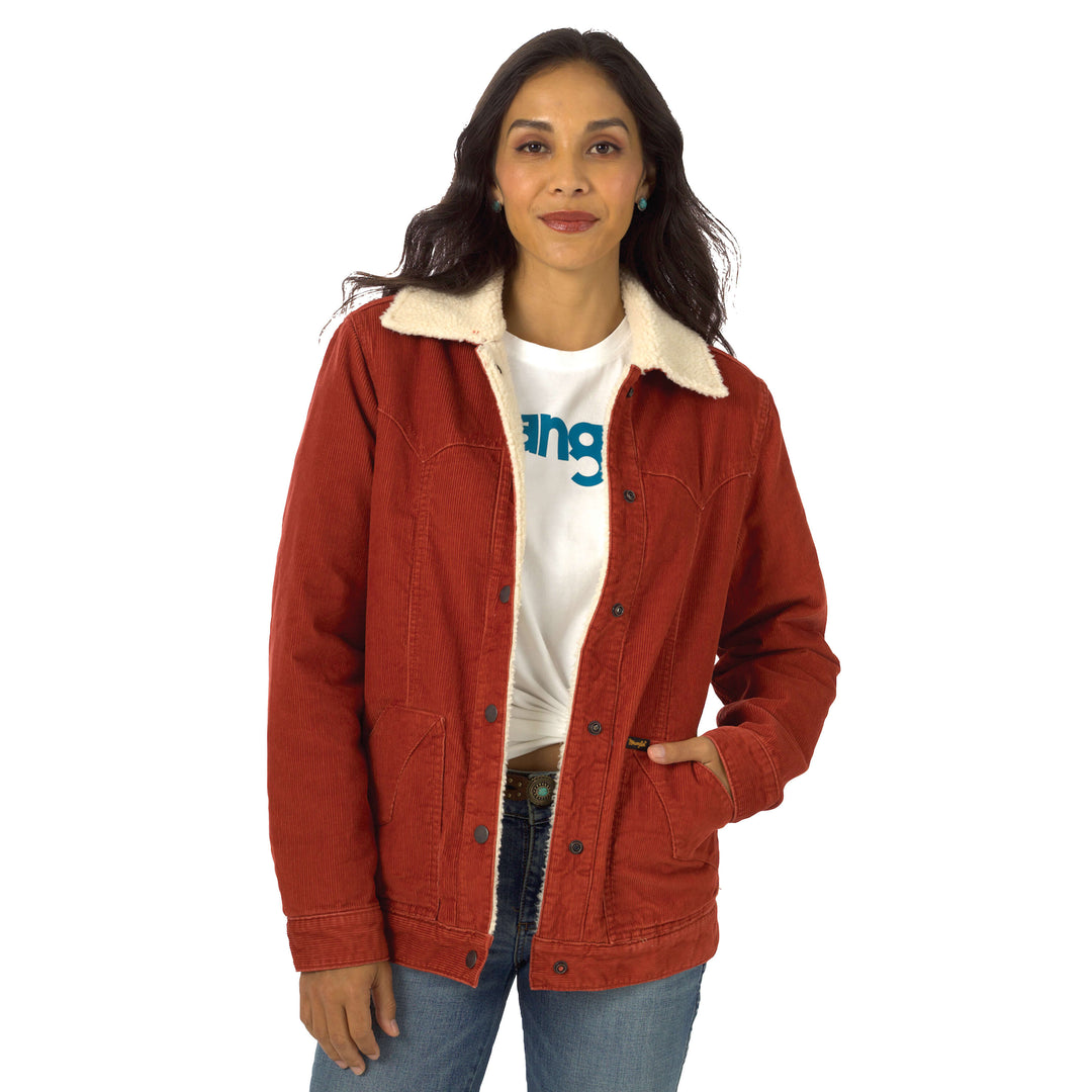 front view Wrangler | Ladies Sherpa Lined Rust Barn Jacket
