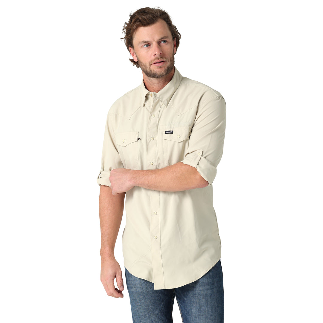 front view Wrangler | Solid Beige Western Performance Snap Shirt