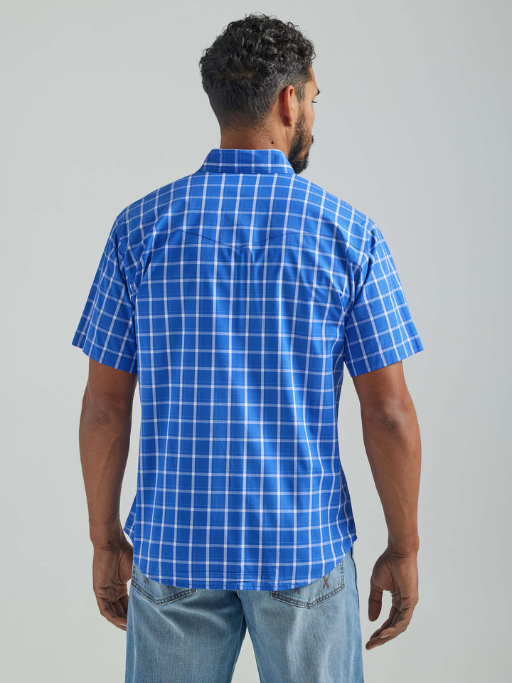 back Wrangler | Wrinkle Resist Cool Blue Plaid SS Shirt