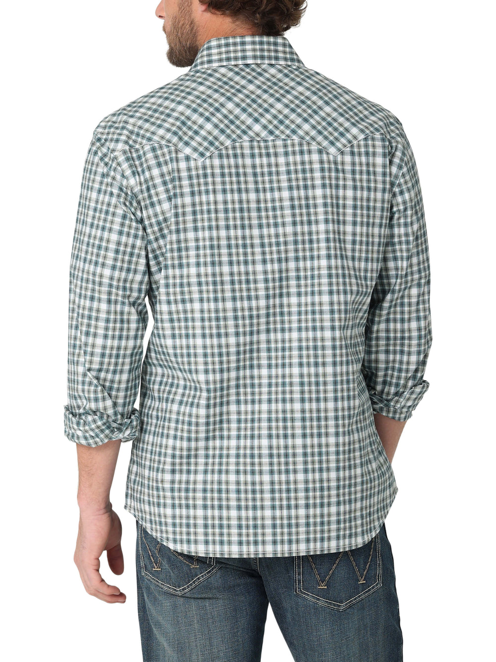 back view Wrangler Retro Modern Fit Green Plaid LS  Shirt
