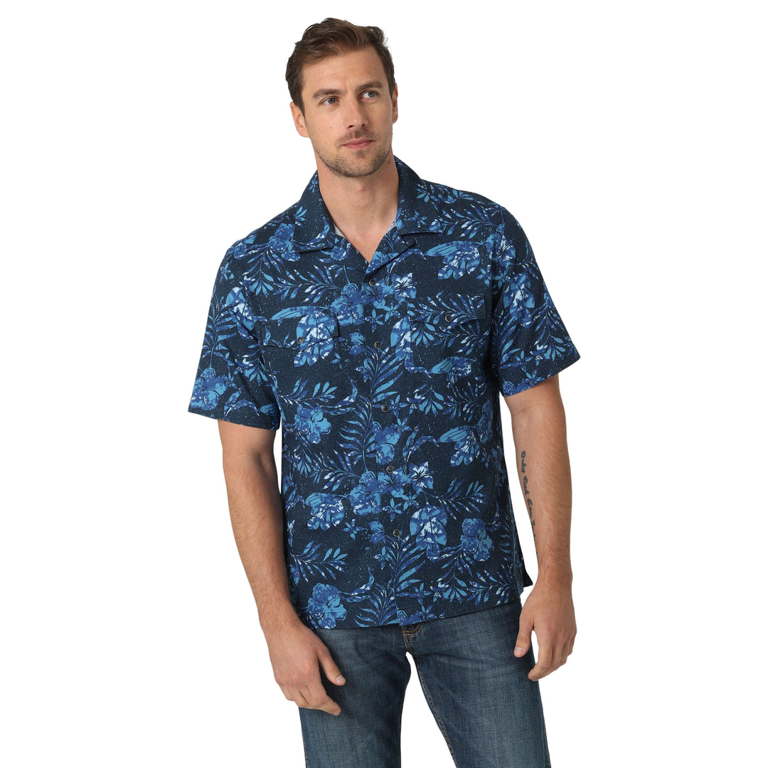 front view of blue coconut cowboy wrangler shirt