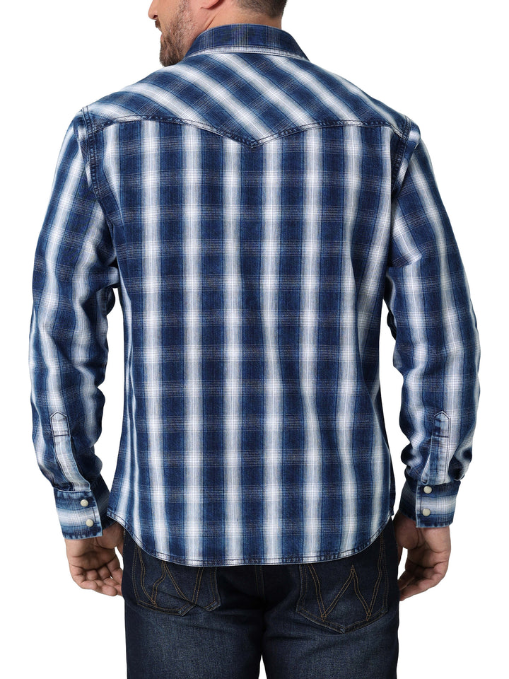 back view Wrangler | Retro Premium Modern Fit Indigo LS Shirt
