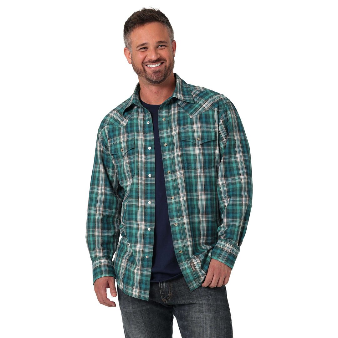 front view Wrangler | Retro Premium Green Plaid LS Snap Shirt