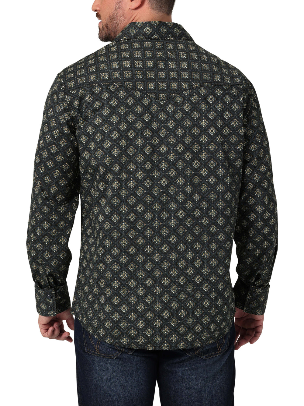 back view Wrangler | Retro Premium Modern Fit Navy Print LS Shirt