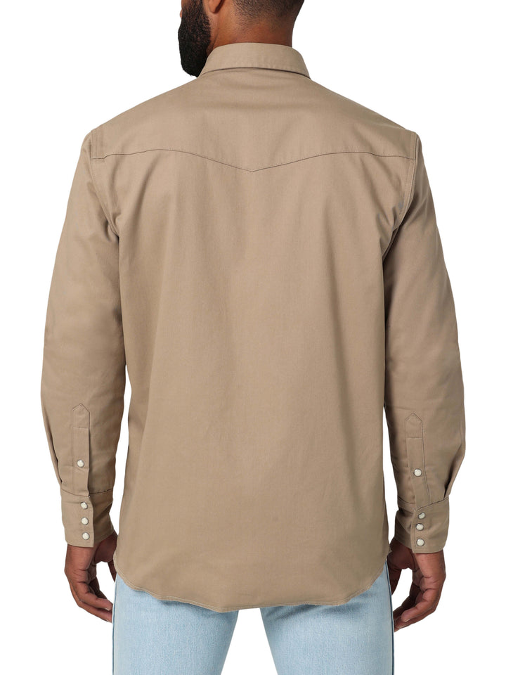 back view Wrangler | Flannel Lined Work Khaki Shirt 