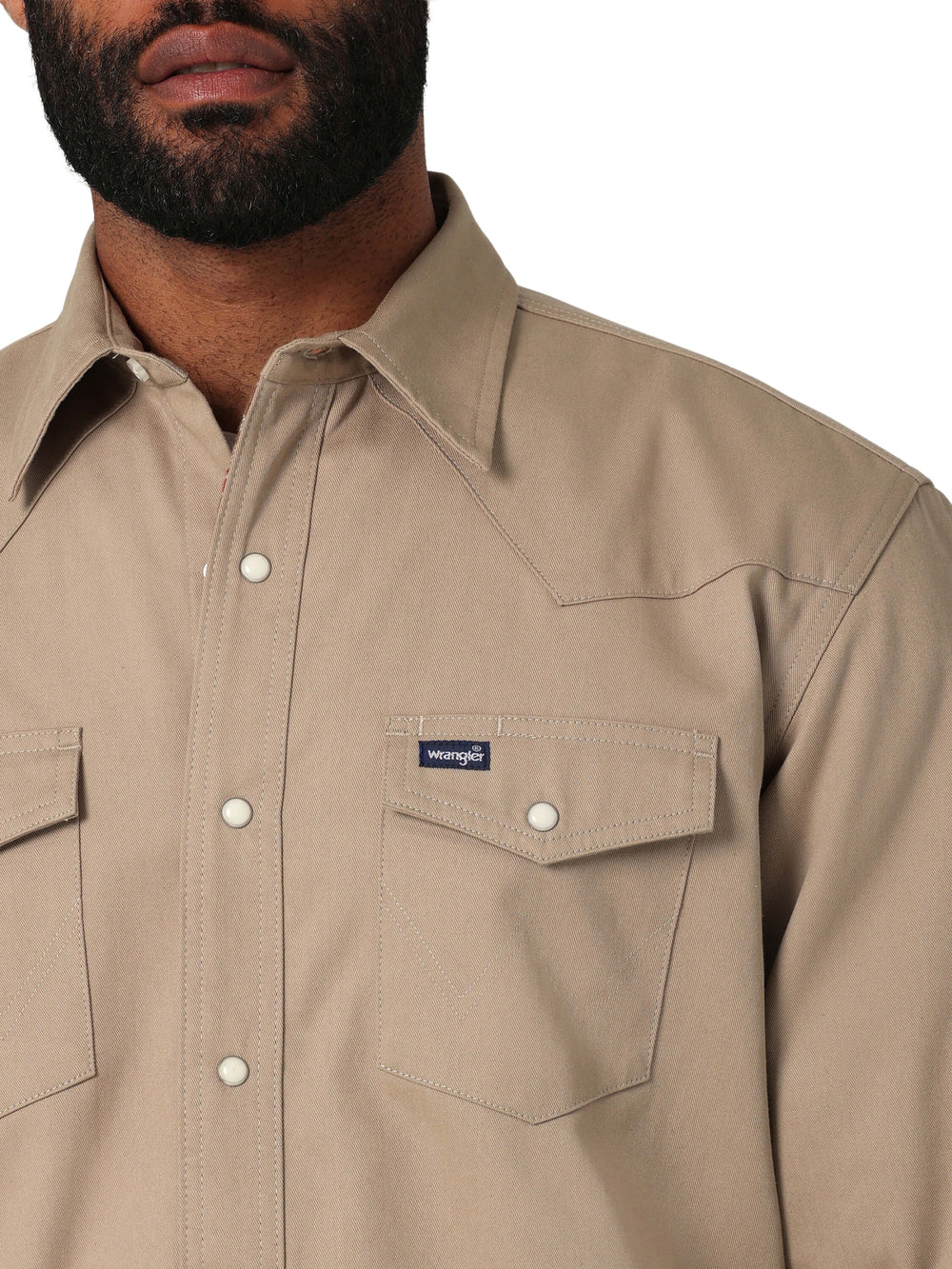 front pocket Wrangler | Flannel Lined Work Khaki Shirt 