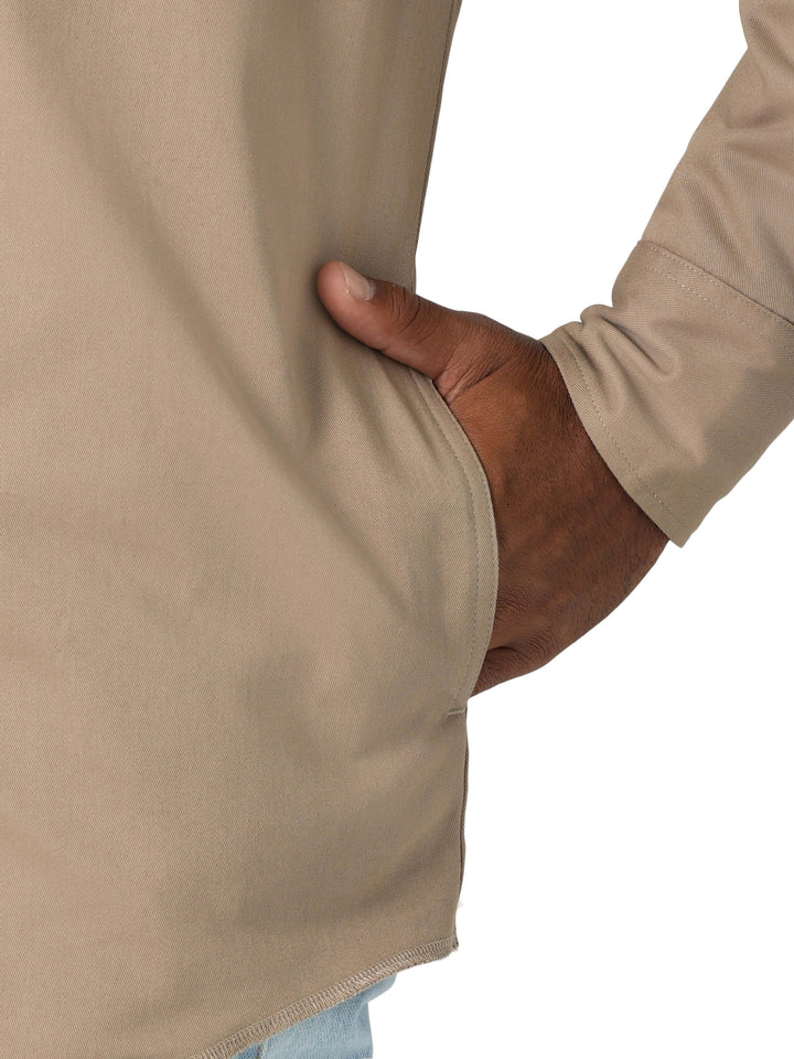 side poicket Wrangler | Flannel Lined Work Khaki Shirt 