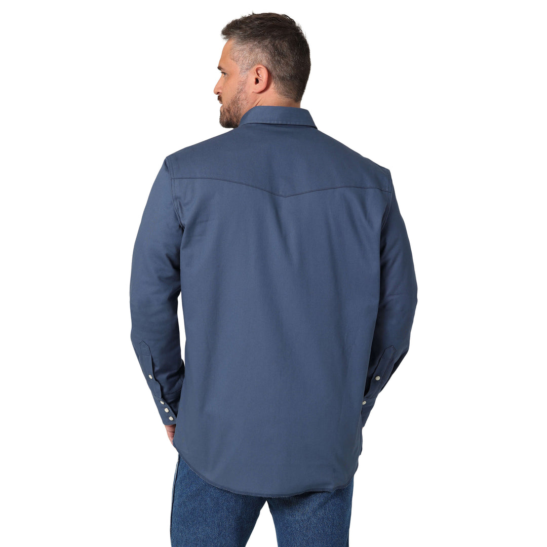 back view Wrangler | Flannel Lined Work Shirt Blue