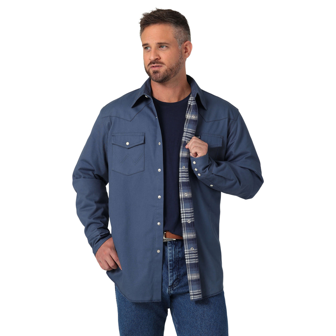 front view Wrangler | Flannel Lined Work Shirt Blue