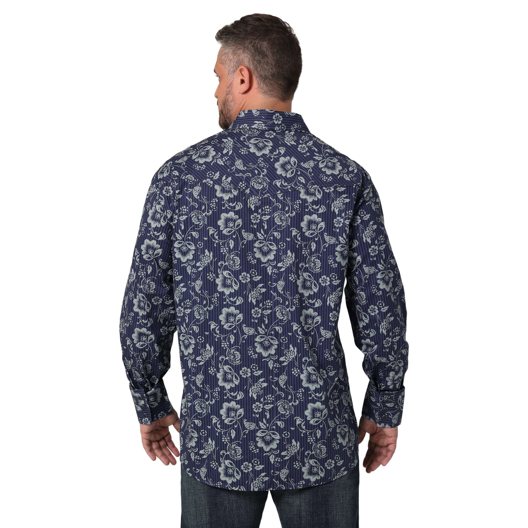 full back view Wrangler | Coconut Cowboy Navy LS Shirt