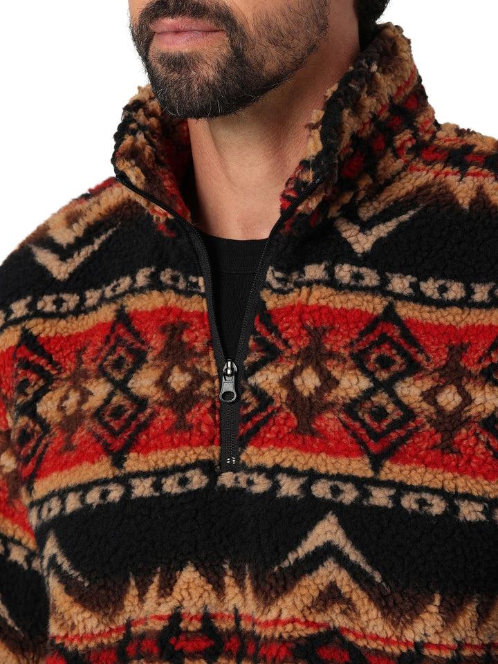 front close up Wrangler | 1/4 Zip Cappuccino Sherpa Pullover