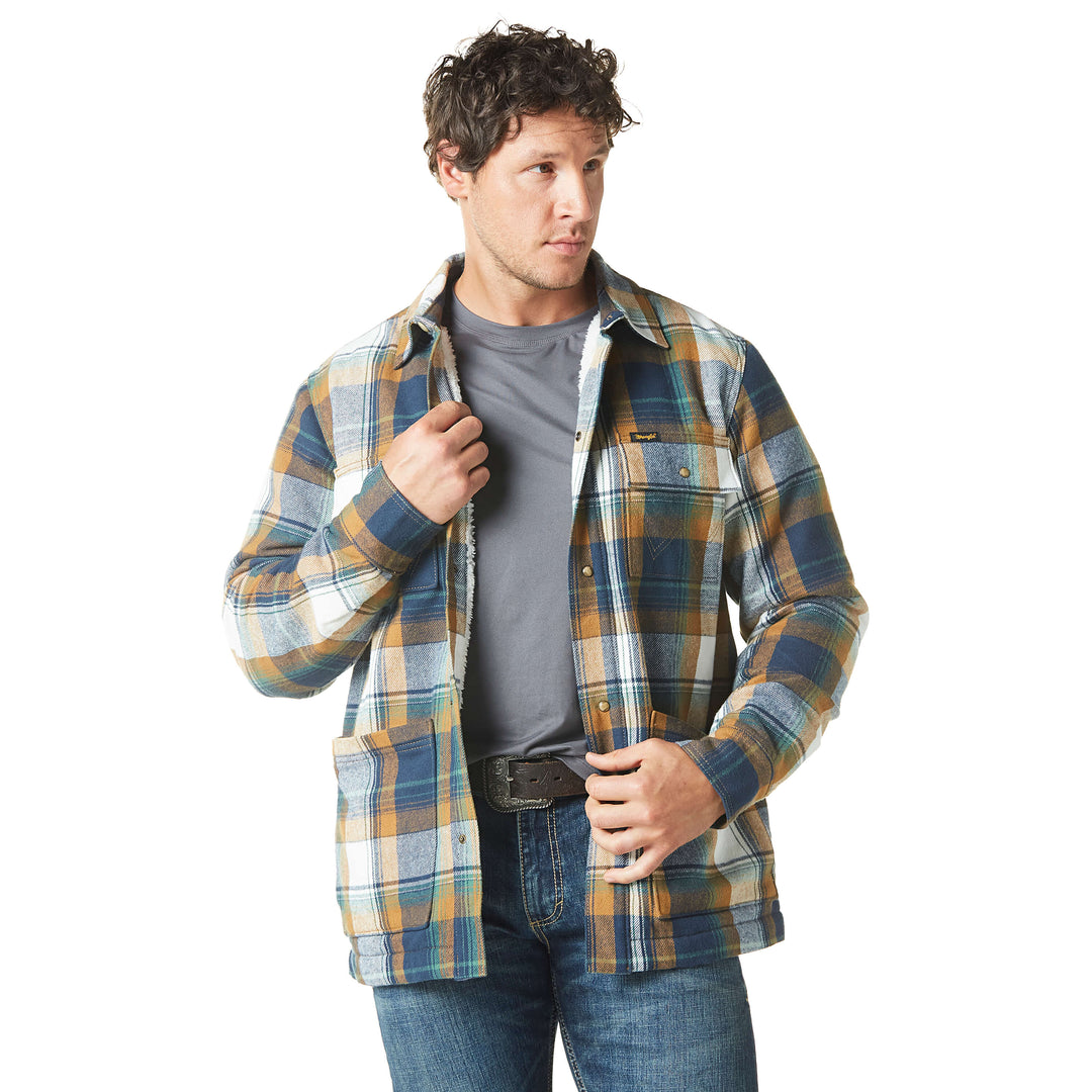 front Wrangler | Flannel Sherpa Lined Blue Spruce Shirt Jacket