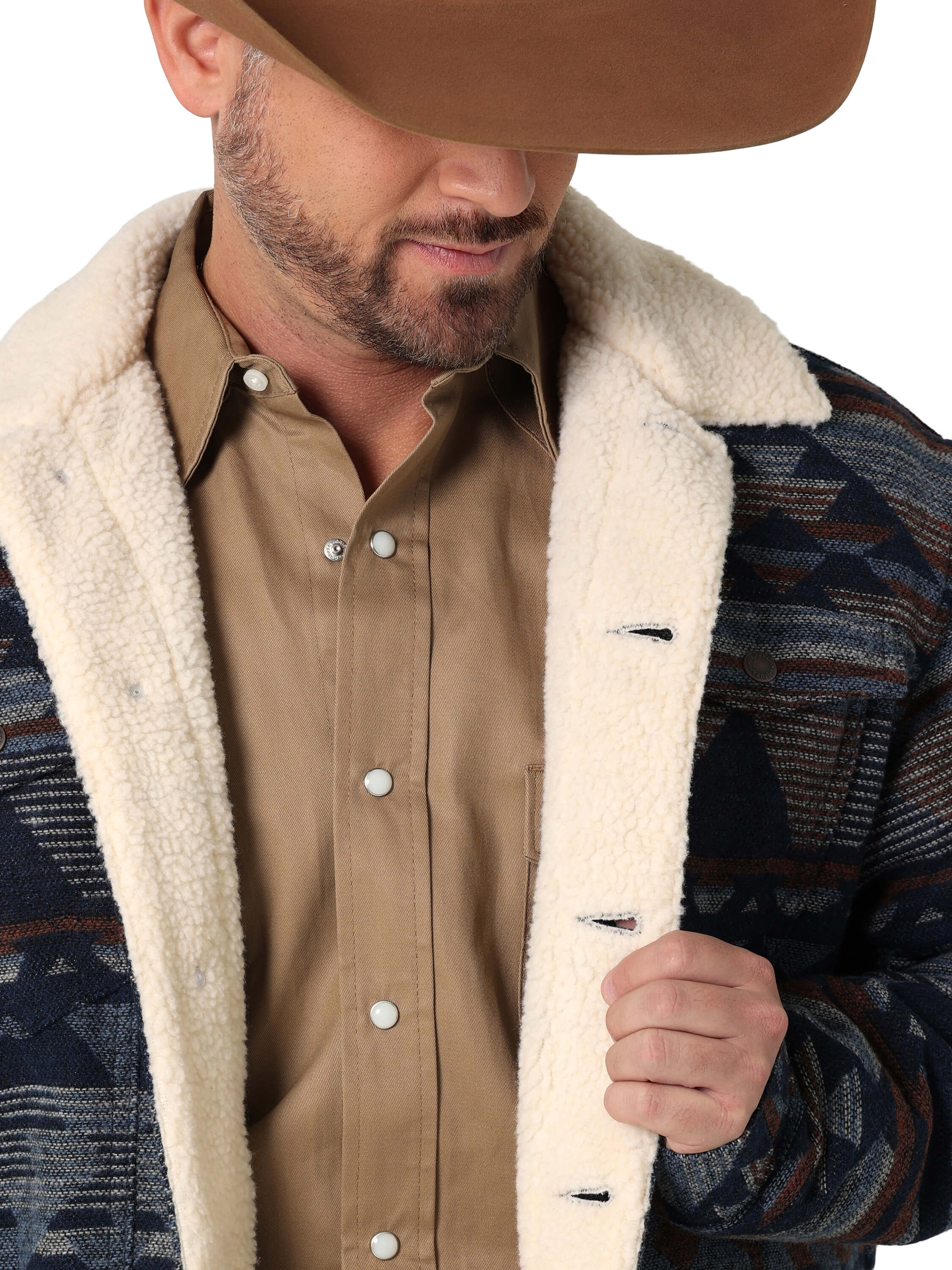 Wrangler | Jacquard Sherpa Lined Pageant Blue Print Jacket