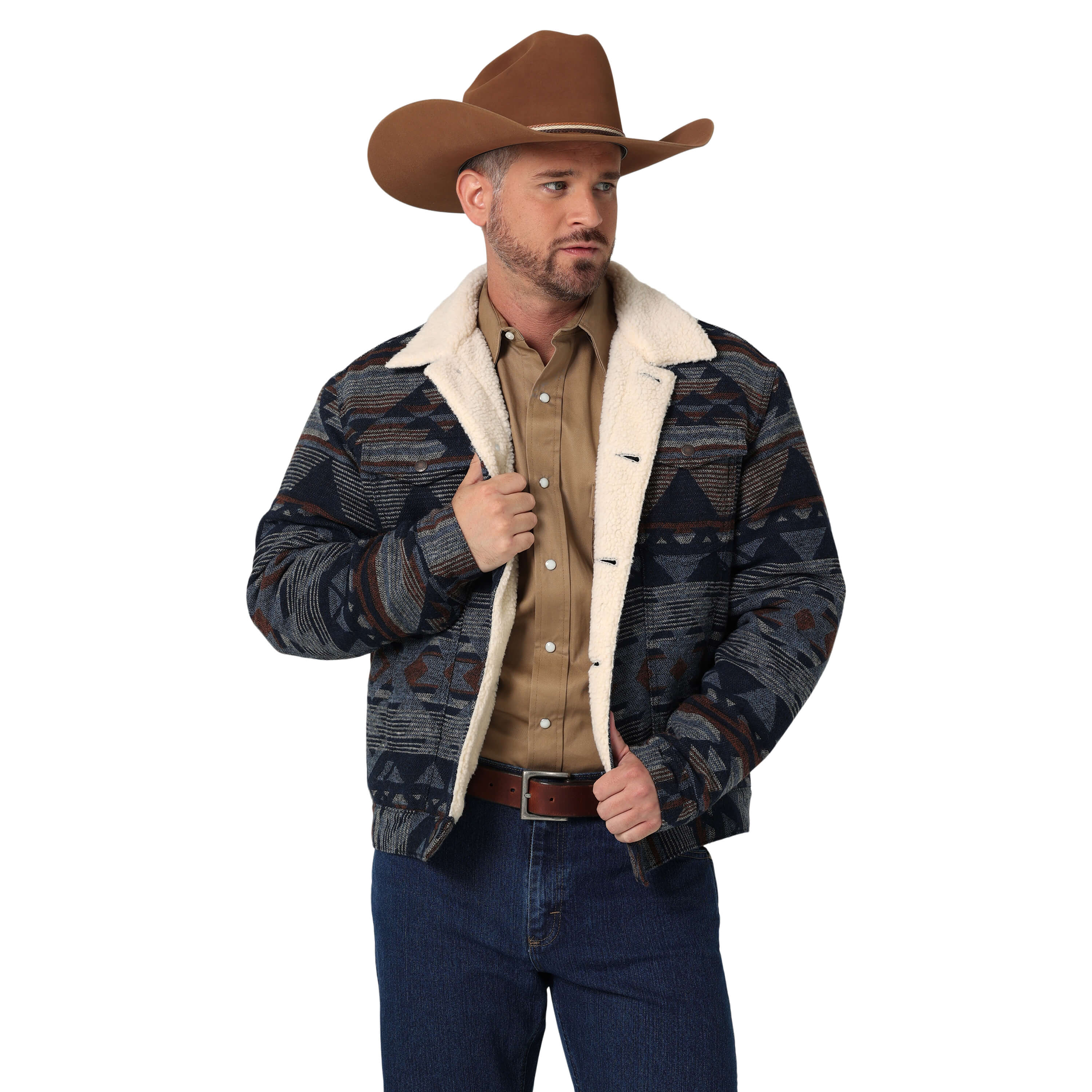 Wrangler | Jacquard Sherpa Lined Pageant Blue Print Jacket