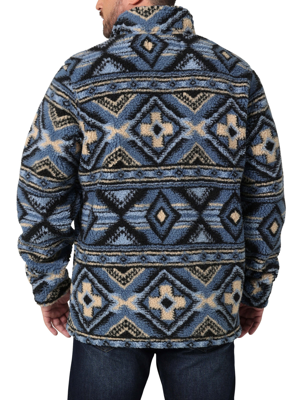 back view 1/4 Zip Blue Sherpa Pullover
