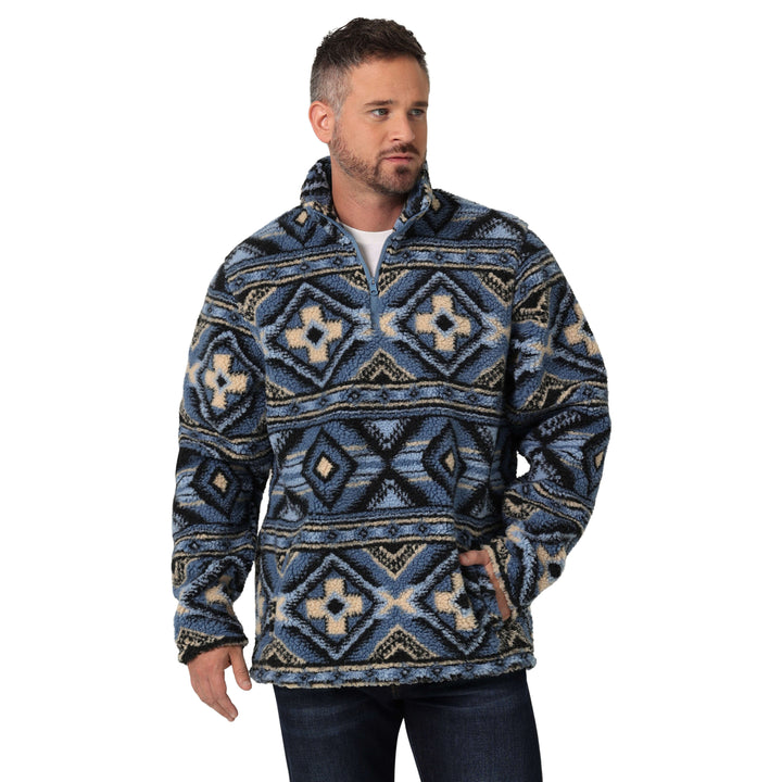 front view 1/4 Zip Blue Sherpa Pullover