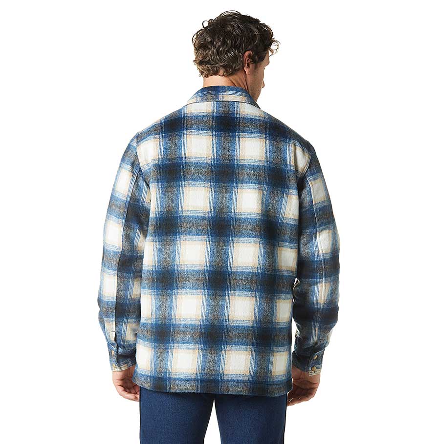 back view Wrangler | Flannel Sherpa Lined Tannin Shirt Jacket