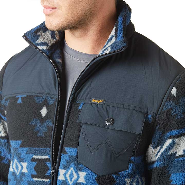 chest pocket detail Wrangler | Mixed Zip Up Ensign Blue Sherpa
